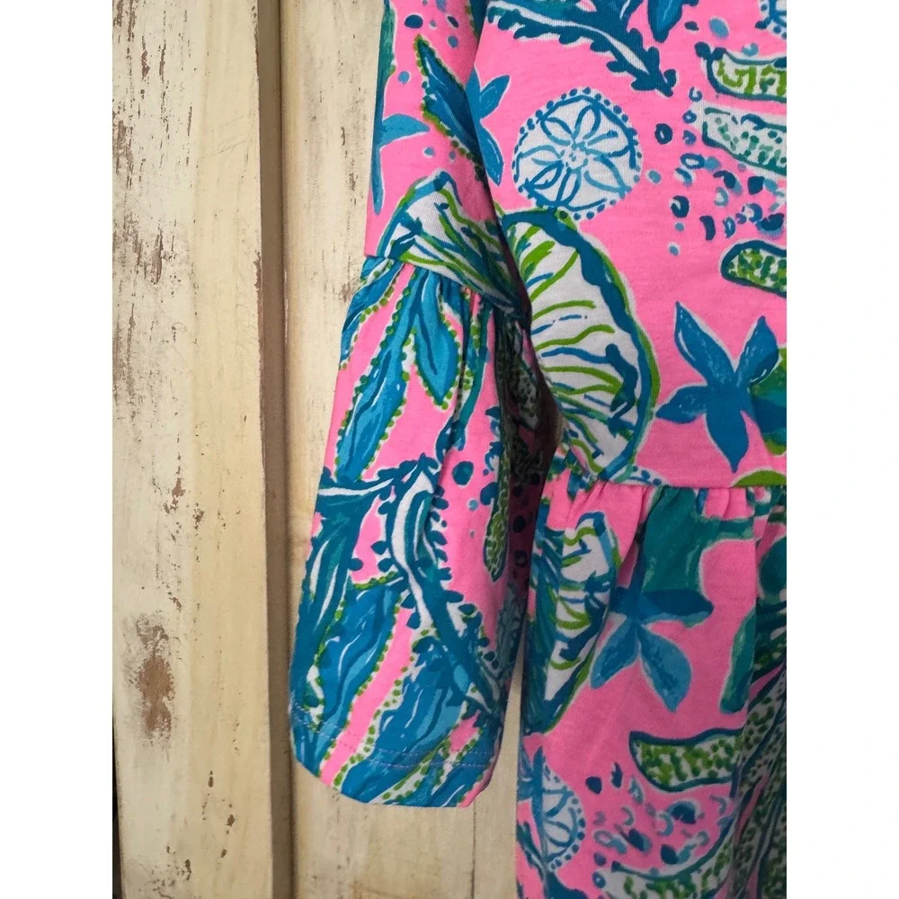 Lilly Pulitzer‎ Pink Green Print Bell Sleeves Mini Dress Size Small Cotton NWT